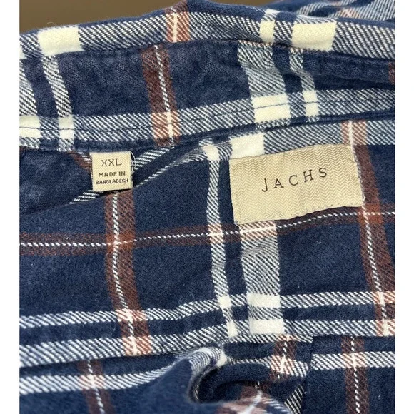 Jachs Blue & White Plaid Long Sleeve Button Up Thick Flannel Shirt Mens Size XXL - Picture 3 of 8